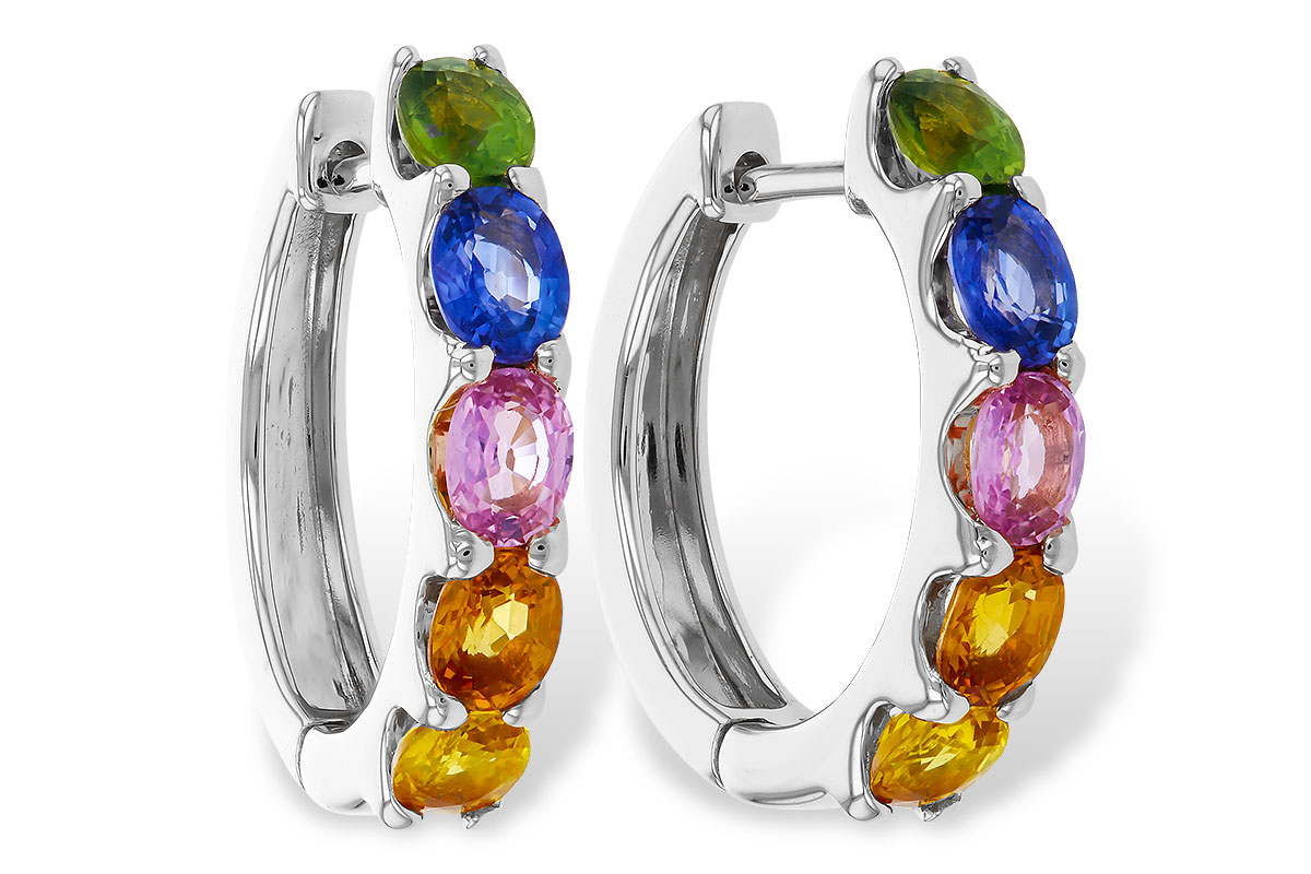 E329-12385: EARRINGS 2.20 TW MULTI-COLOR SAPPHIRE
