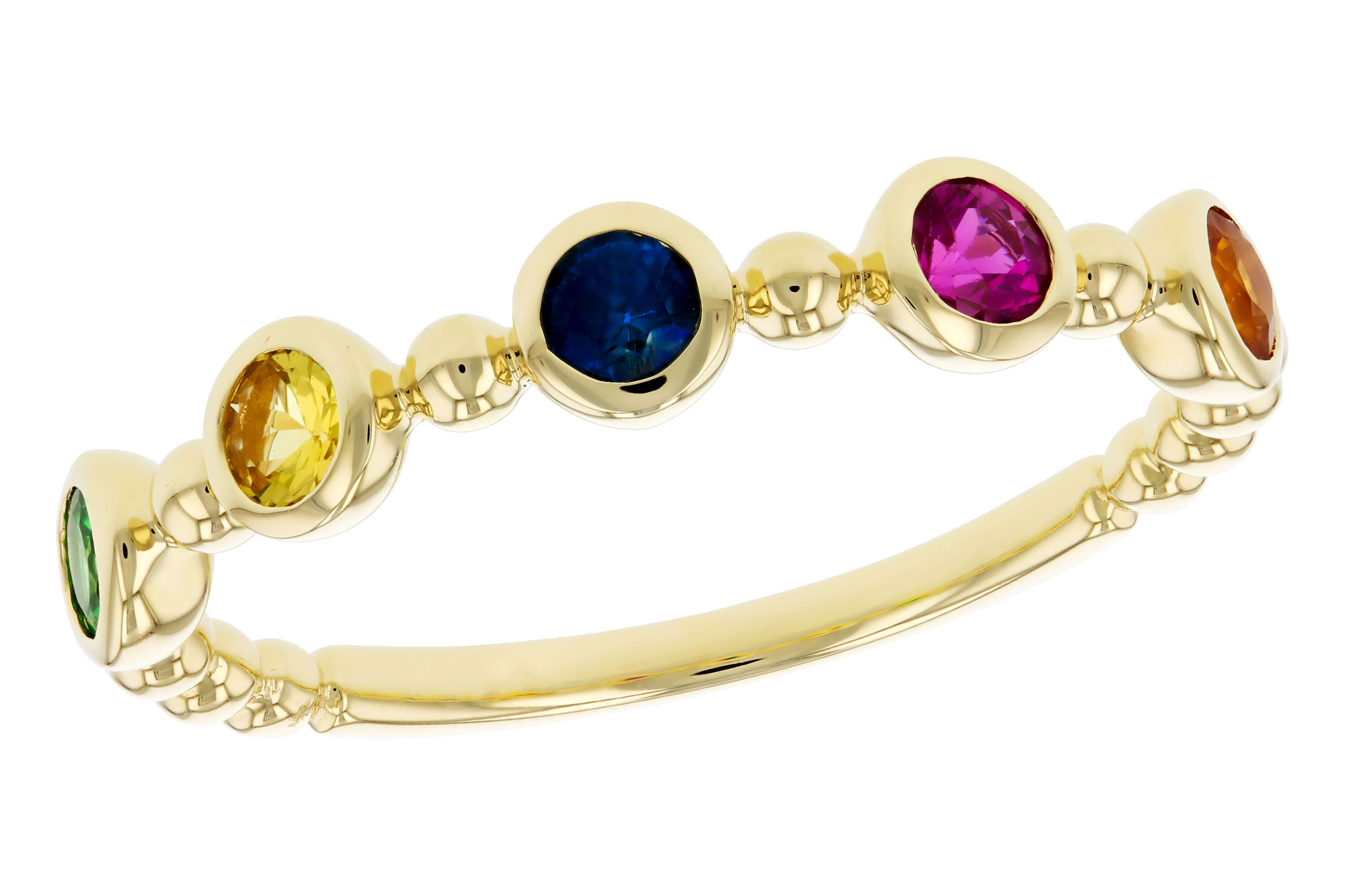 E330-00548: LDS WED RG .52 TW MULTI-COLOR SAPPH & GREEN GARNET